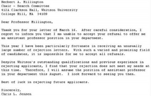 the best response to a rejection letter ever